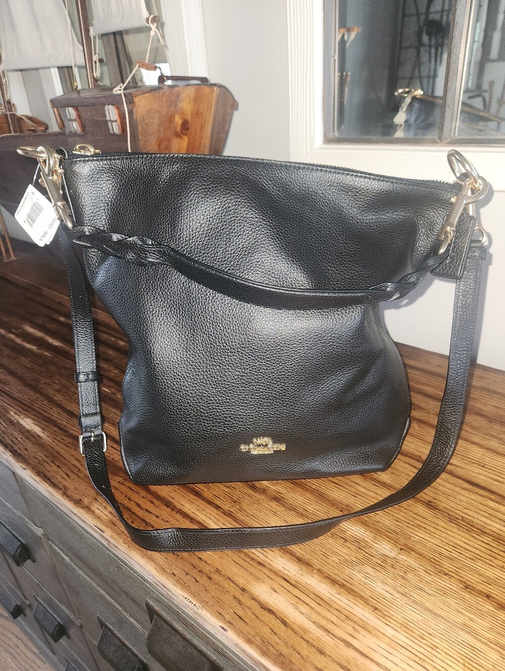 Coach Black Pebbled Leather Hobo Shoulder Bag with Gold Hardware